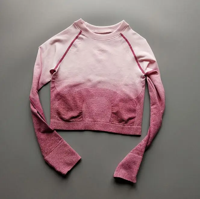 Red shirt Женский бесшовный комплект для йоги, для спортзала, высокая талия, лосины, футболки, топ, костюм с длинным рукавом, фитнес, тренировки, спорт, набор спортивной одежды для бега - Цвет: Red shirt