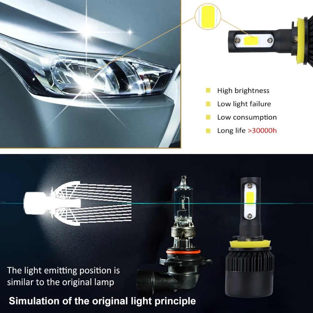 AmmToo H7 светодиодный фар автомобиля H4 9005 9006 H1 H3 H11 светодиодный светильник HB3 H9 HB4 Светодиодный лампа 72 W фары для 8000Lm COB Авто 12 V 3000 K 4300 K 6500 K 8000 K