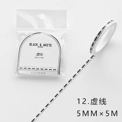 dotted line 5mmX5m JIANWU 1 шт. 15 мм X 5 м черно-белая серия основа васи лента украшение для ноутбука скрапбук DIY офисные изделия и канцелярские принадлежности - Цвет: dotted line 5mmX5m