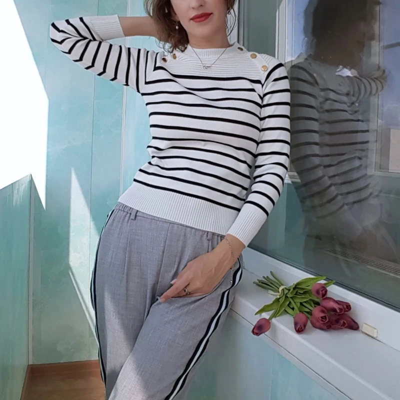 New Autumn Winter Women Pullover Sweater Fashion Striped Designer Casual Jumper O-Neck Long Sleeves Female | Женская одежда