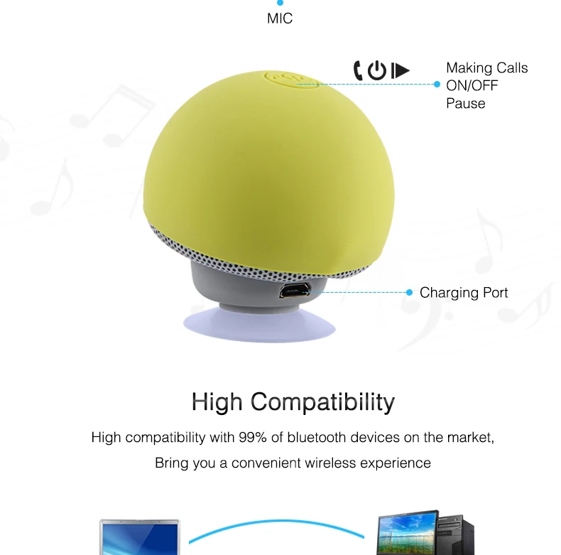 Мини Гриб беспроводной Bluetooth 4,1 динамик с микрофоном портативный водонепроницаемый Душ стерео сабвуфер для мобильного телефона iPhone планшет