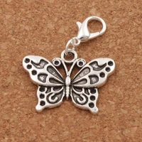 white peacock butterfly lobster clasps charm beads 24 8x32 8mm 19pcs zinc alloy c1128