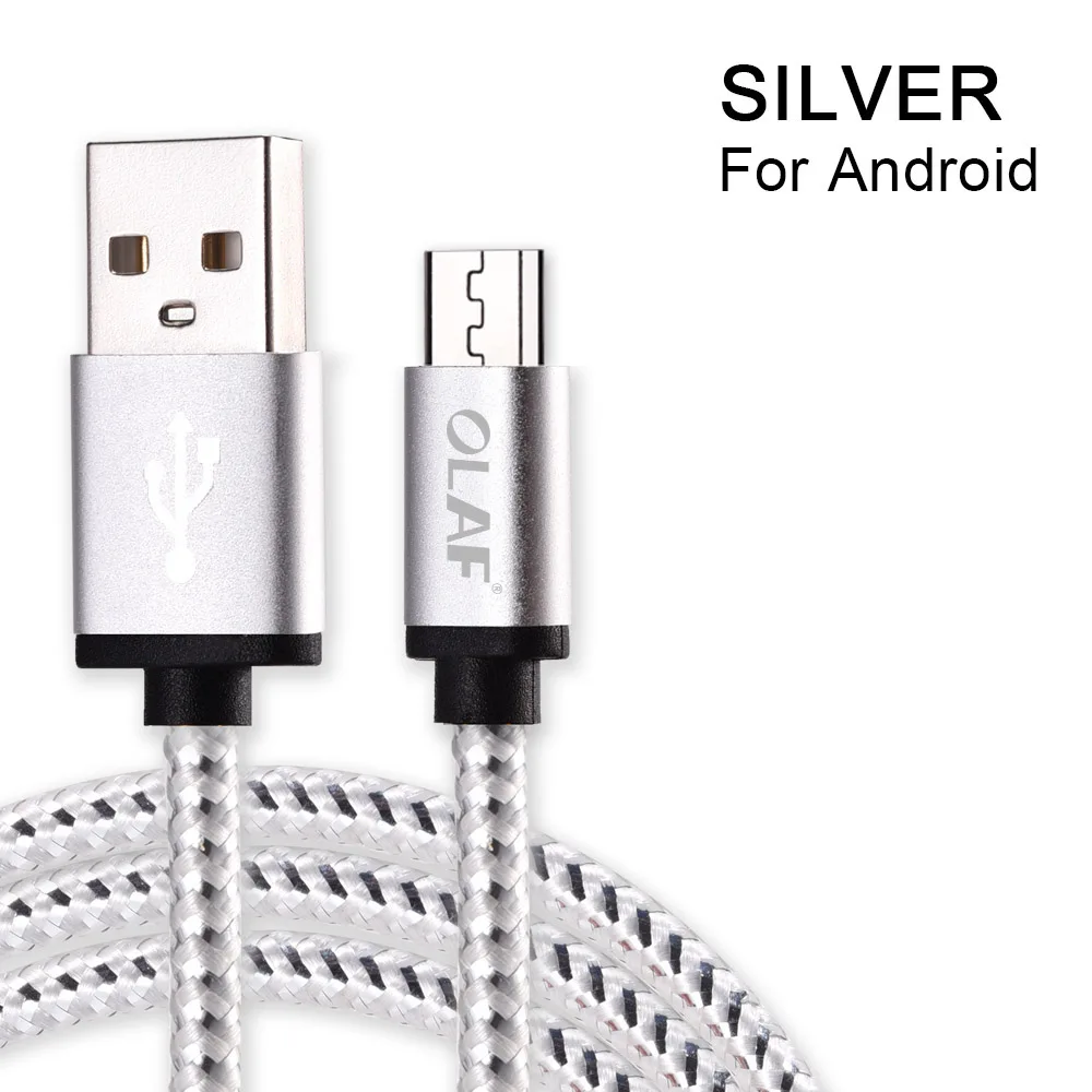 Silver Олаф Micro USB кабель 1 м 2 м 3 м Microusb кабель для быстрой зарядки и синхронизации данных для Xiaomi samsung huawei LG Andriod кабели для мобильных телефонов - Цвет: Silver