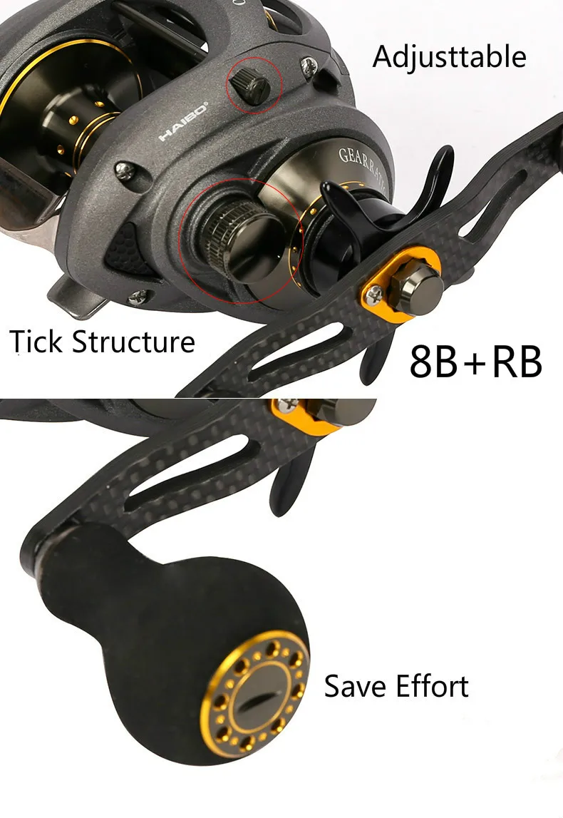 HAIBO 8+ 1BB Baitcast Reel GT 5,4: 1 сильное сопротивление 8 кг правая левая ручка рыболовное колесо цельнометаллический магнитный тормоз приманка литейная катушка