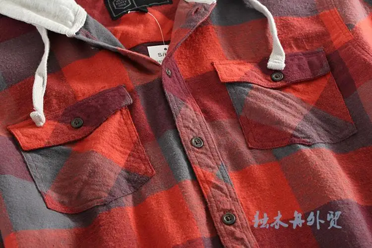 2018 весна осень фланелевая рубашка мужская с длинным рукавом капюшоном брендовая