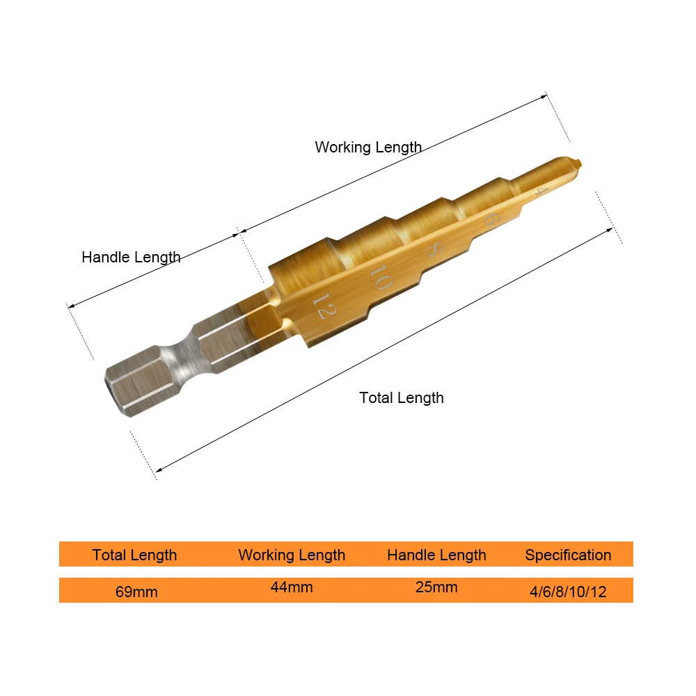 JelBo 1/4 &quotдюймовый Титан покрытием ступенчатая Буровая головка бура Шестигранная