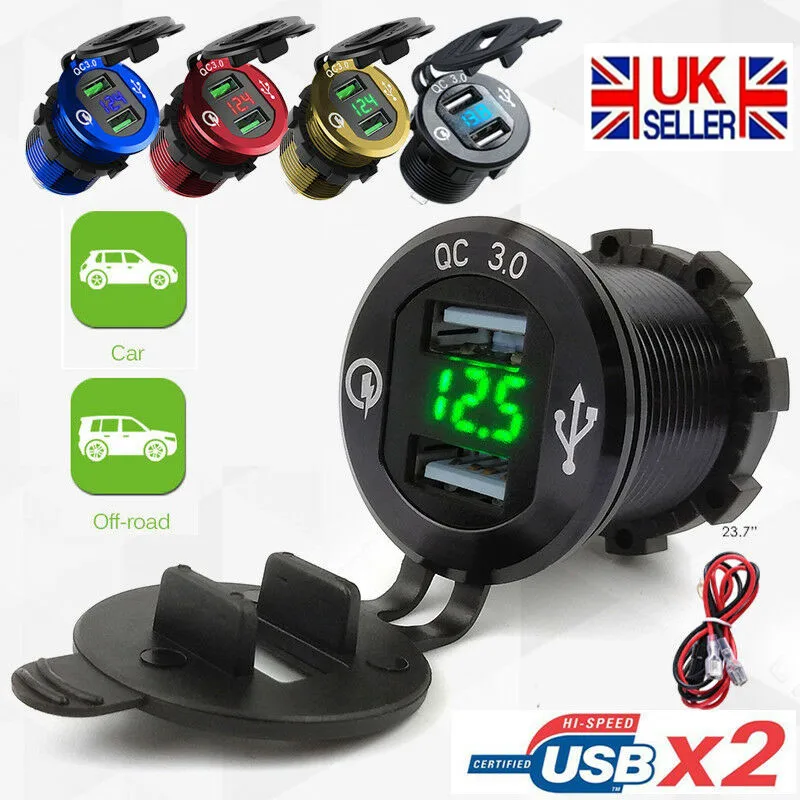QC 3,0, алюминиевый светодиодный вольтметр для мотоцикла, лодки, автомобиля, 2 USB, зарядное устройство для автомобиля, мотоцикла, Прямая поставка, светодиодный измеритель напряжения