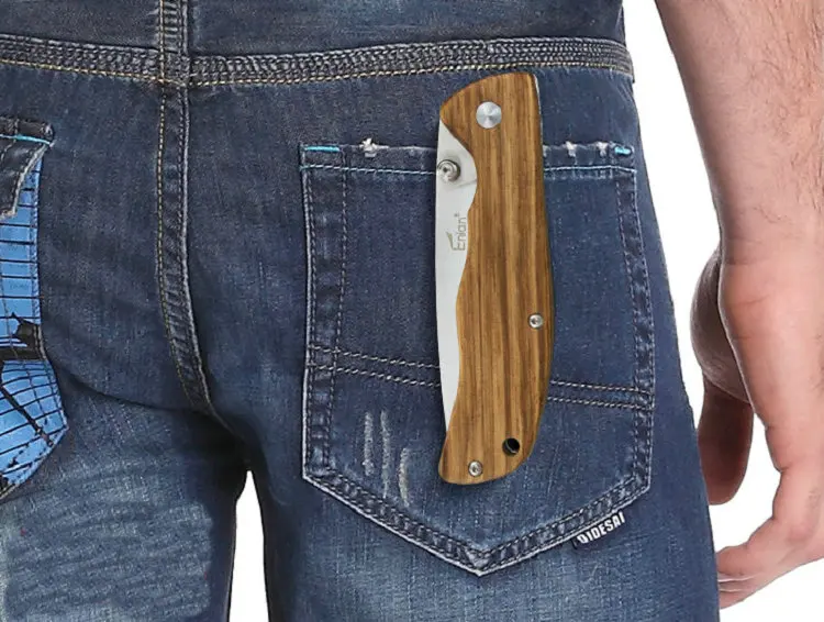 ENLAN L05ZB Wood Handle Folding Knives 8Cr13mov Steel,Hunting Folding Knife Flipper Tactical Combat Outdoor Camping Pocket Knife