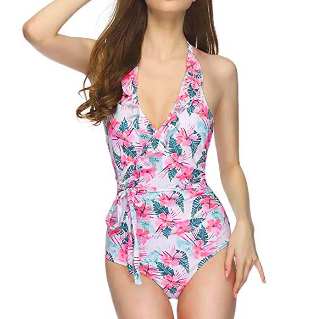 Цельный купальник женский цветочный купальный костюм сексуальный Монокини с пуш