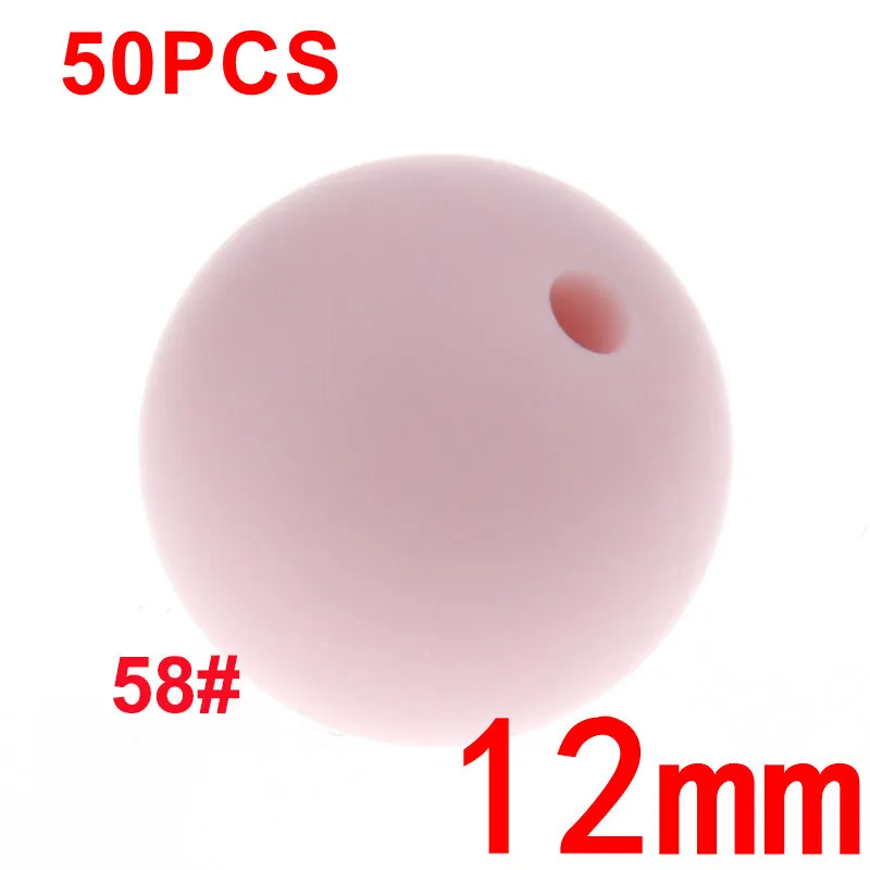 58quartz pink 50 шт Круглые силиконовые бусины для прорезывания зубов 12 мм детские игрушки для прорезывания зубов Diy Bpa бесплатно бусины для прорезывания зубов медсестры ожерелье 23 Цвета - Цвет: 58quartz pink