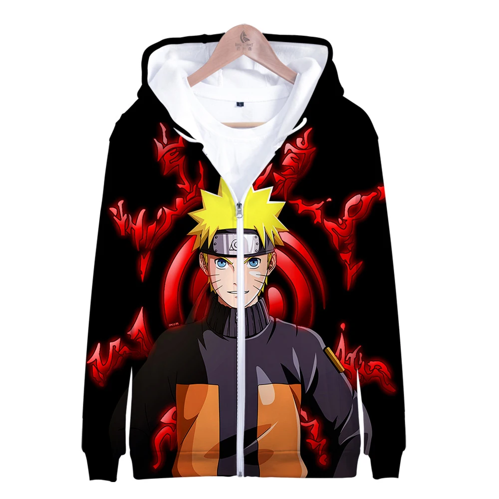 Мужская толстовка на молнии Naruto с 3D капюшоном толстовки ниндзя большие размеры