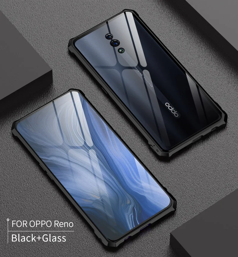 Для OPPO Reno 10x zoom чехол для телефона Роскошный прозрачный чехол из закаленного стекла с металлической рамкой жесткий чехол s для OPPO Reno чехол Fundas