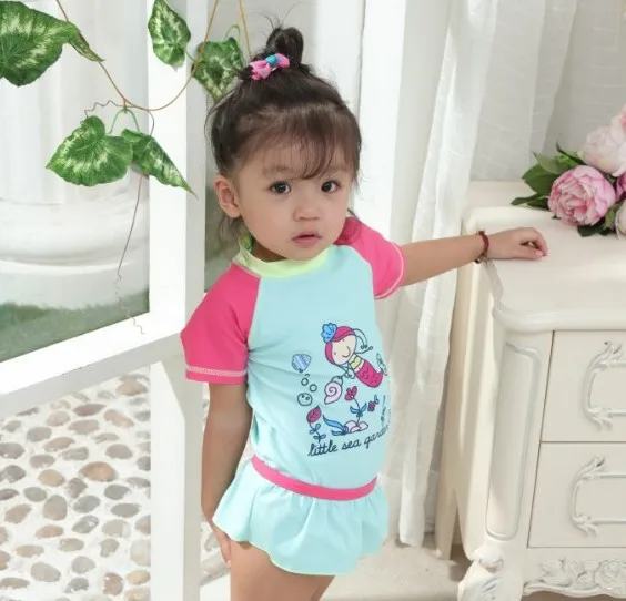 2018 new 1-8yrs Two Pieces Baby Girls Bathing Suits Little Girl Swimsuit with cap Kids Cartoon Mermaid Swimwear Costumes | Спорт и