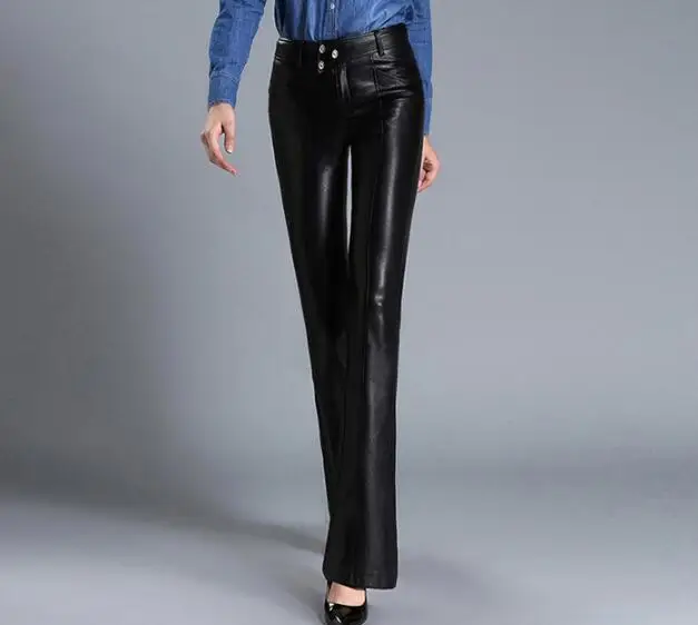 

26-31 HOT 2019 Spring women's New Fashion Leisure wide-leg Slim slim retro PU micro-bellied pants