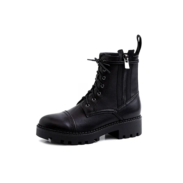 Black Cow Leather JSI/Брендовые женские ботинки из натуральной кожи с круглым носком на квадратном каблуке; модная обувь на шнуровке; женские ботинки ручной работы на среднем каблуке; JO263 - Цвет: Black Cow Leather