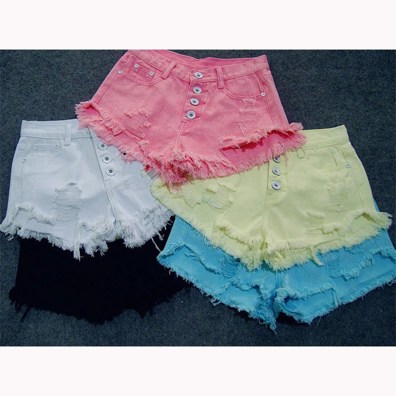 GOPLUS 2019 Summer Women Candy Color Hole Denim Shorts High Waist Solid Casual Jeans Vintage Cotton Short Pants Plus Size | Женская
