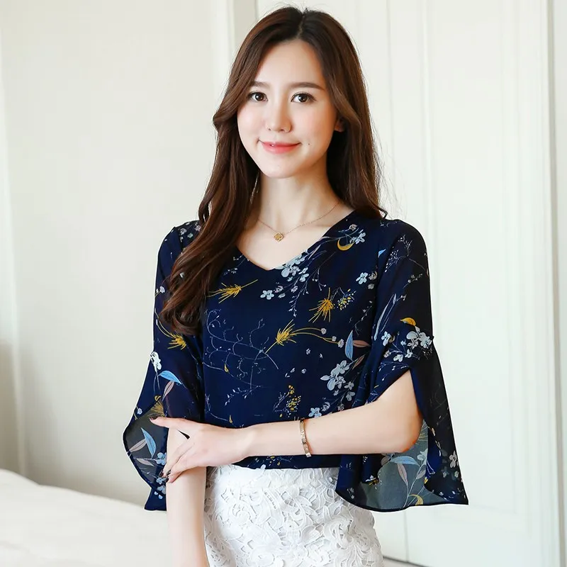 Женская Элегантная блузка с V образным вырезом и расклешенными рукавами женские