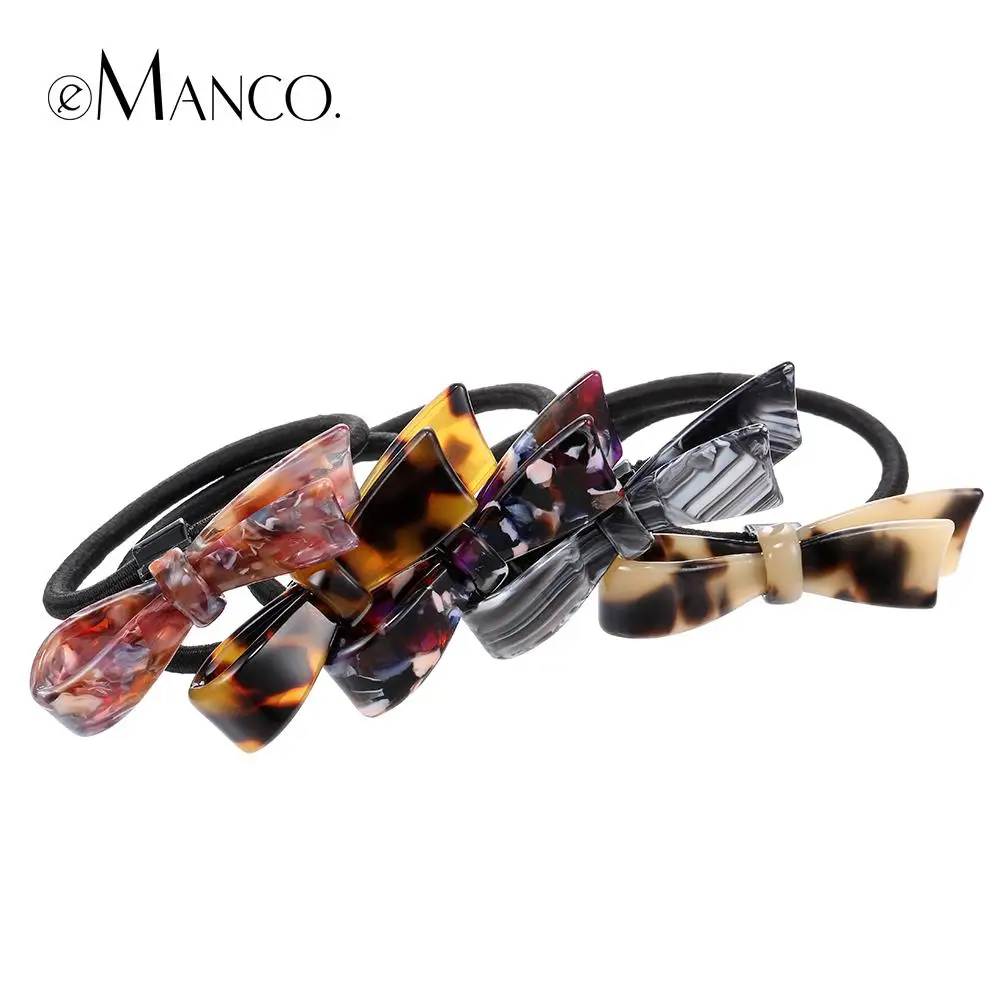 Bowknot acetate hair tie acrylic bow elastic headbands cute girls hairwear colorful hair jewelry eManco HA00016