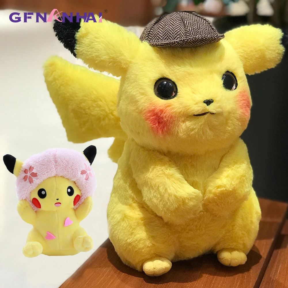 1 шт. 28 см kawaii детектива Пикачу плюшевые игрушки чучела Япония Горячий Фильм аниме куклы вишня цветок для украшения головы леди Пикачу подарки для детей