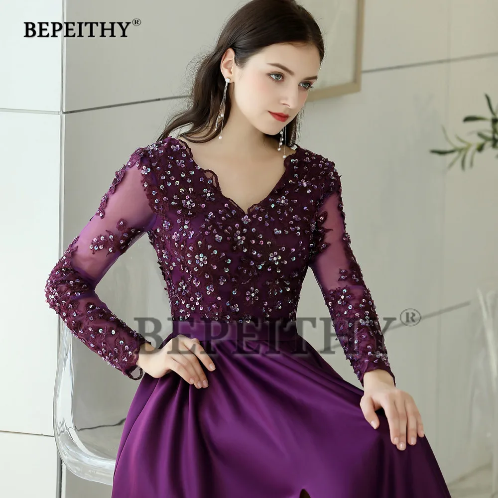 Robe De Soiree длинное вечернее платье с кружевным корсетом элегантное винтажное платье с длинными рукавами для матери невесты с разрезом Новинка
