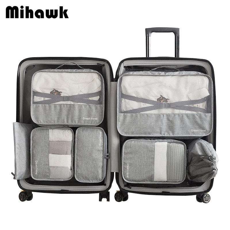 Mihawk водонепроницаемый путешествия Tote системы прочный 7 шт. один комплект упаковка куб унисекс одежда сортировки большой емкости аккуратный мешок