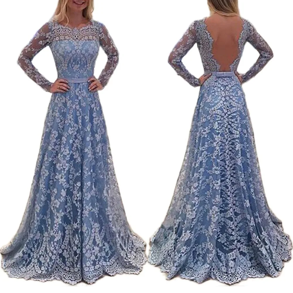 Сексуальные платье длины макси с Кружевами Женские Элегантные Пол-длина полный