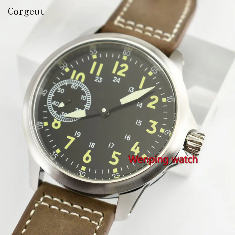 45 мм Corgeut стерильные мужские часы Montre homme Sea gull 6497 с ручным механизмом коричневые