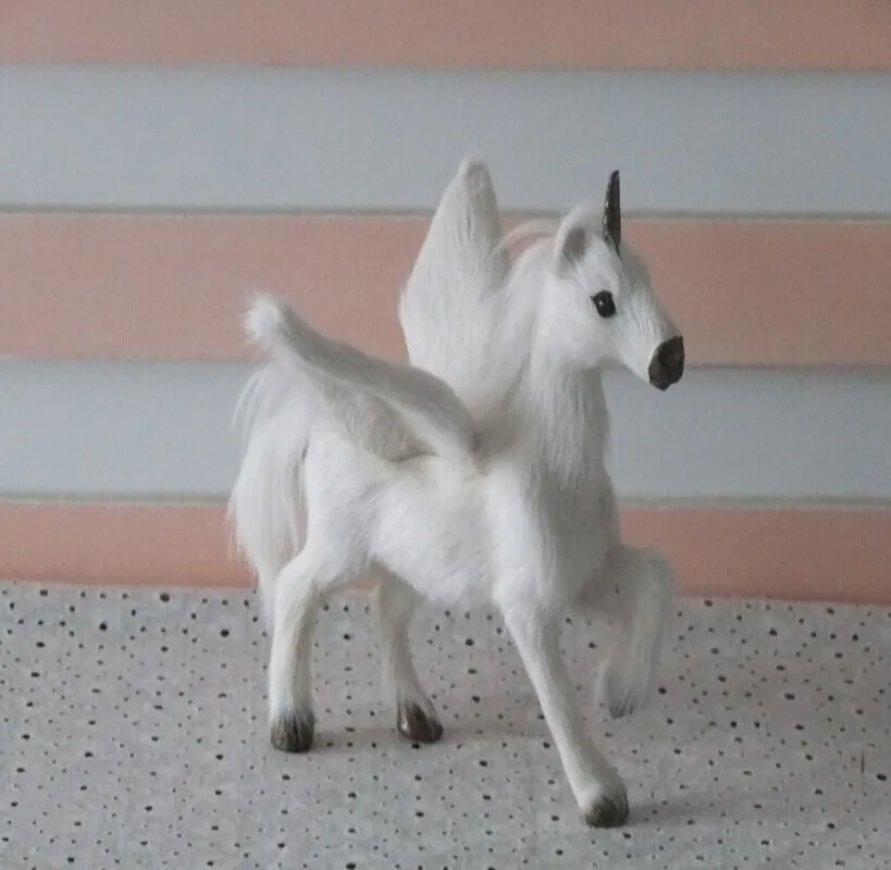 

16x15cm white unicorn with wings horse model toy polyethylene&furs Resin handicraft,props gift decoration d0086