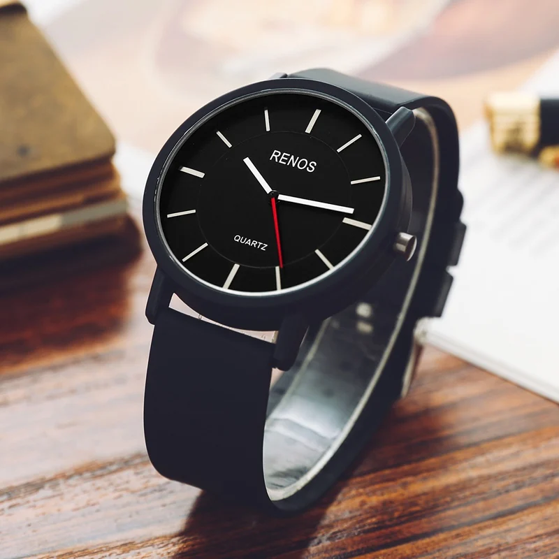 RENOS женские часы простые черные белые наручные в коробке модные кварцевые для