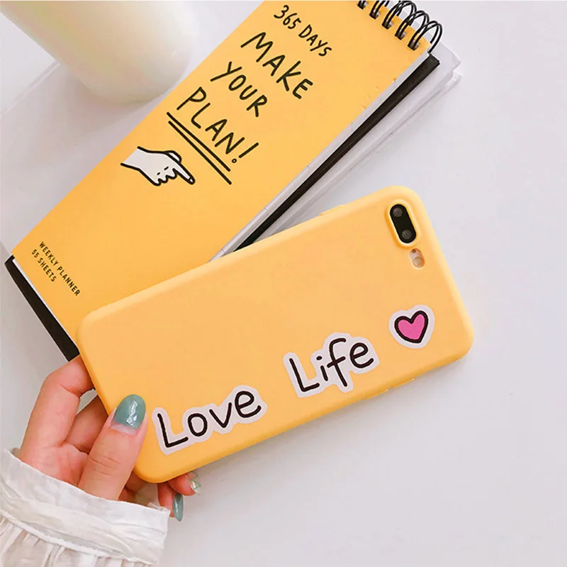 Love life love work phone case Super cute yellow Soft Fitted for iphone 6 6s 7 8 plus X xs max cover | Мобильные телефоны и