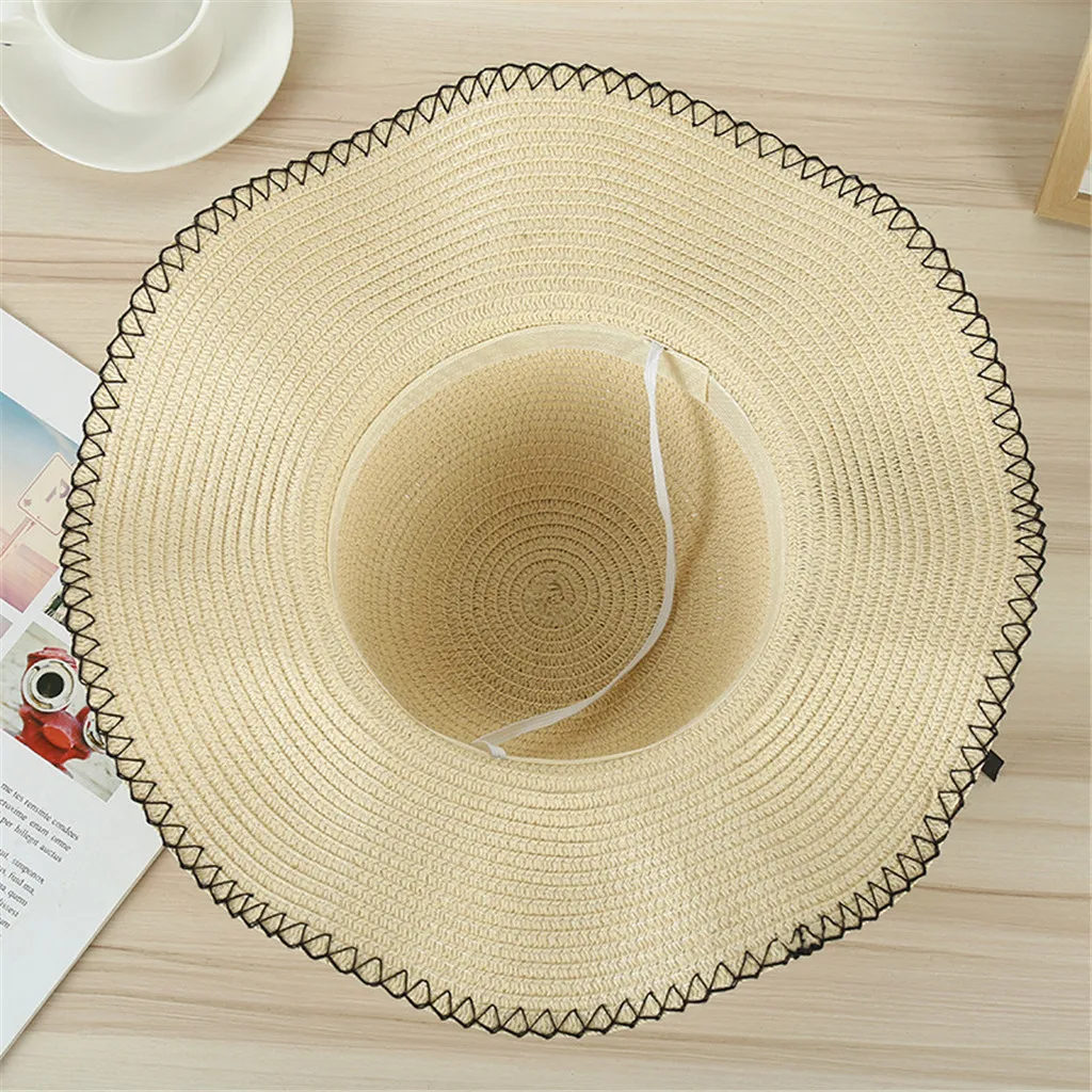 Женская пляжная шляпа с широкими полями Соломенная Шапка жемчужным украшением