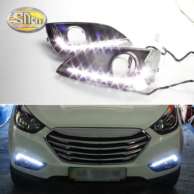 Для hyundai IX35 2010 2011 2012 дневной ходовой светильник с отверстием для противотуманной фары SNCN супер яркость водонепроницаемый ABS автомобиль DRL светодиодный