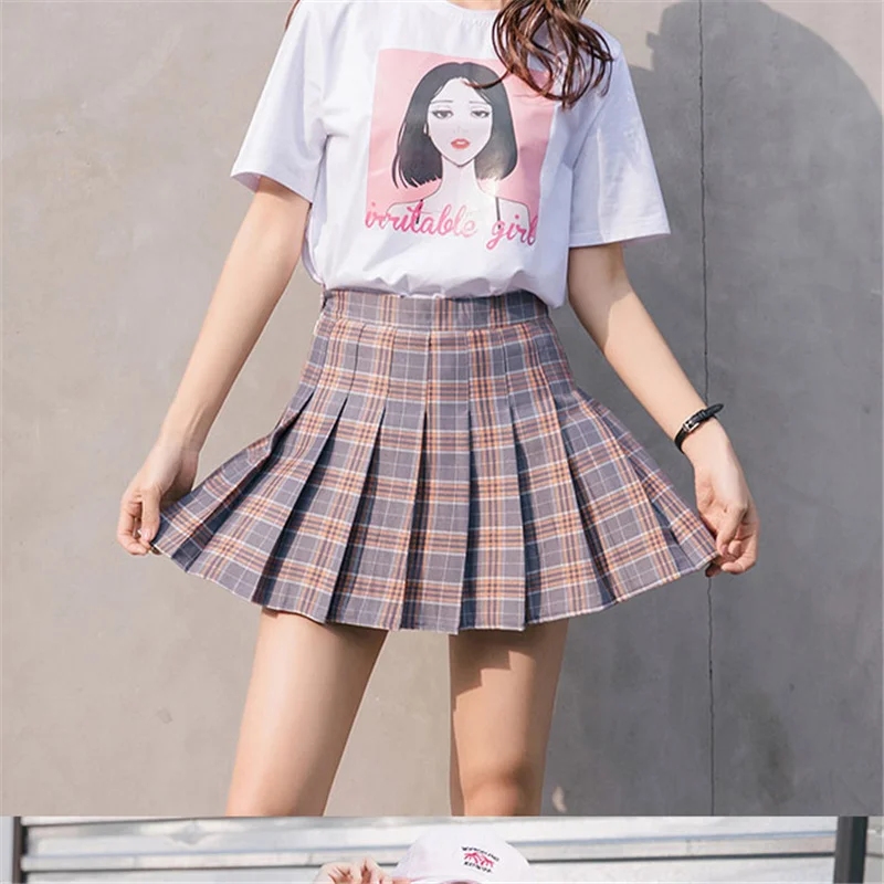 Оптовая продажа Для женщин складки юбки Harajuku элегантный дизайн клетчатые