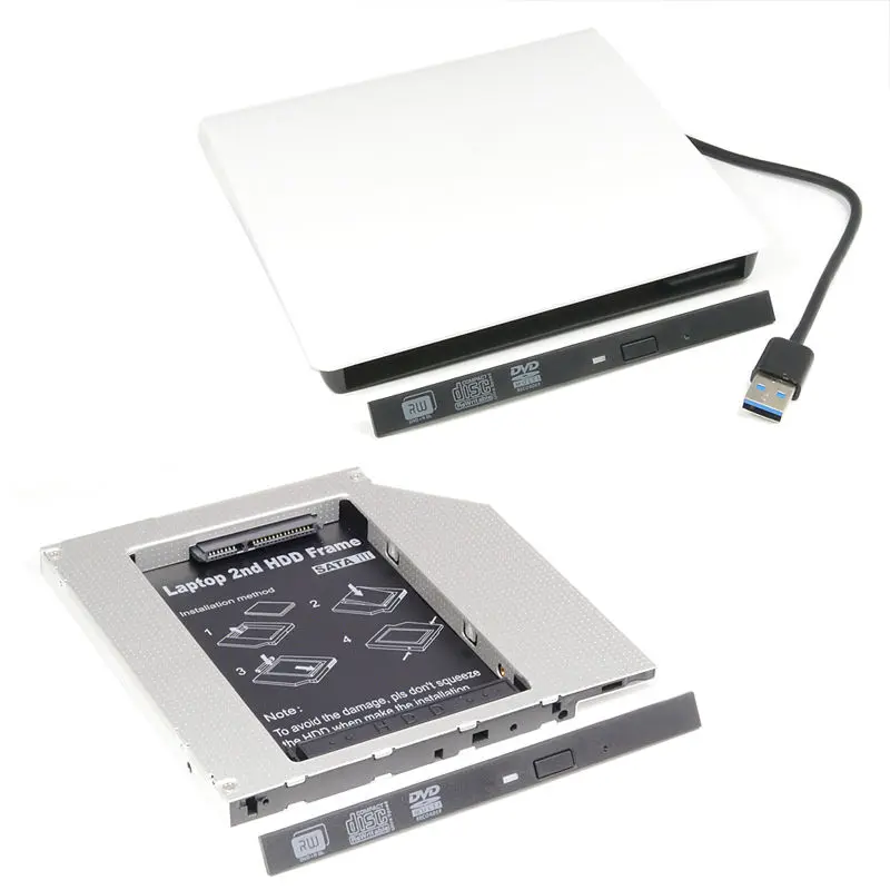 9 5 мм 2nd HDD Caddy SATA iii жесткий диск + внешний USB 3 0 до CD/Φ корпус для оптического