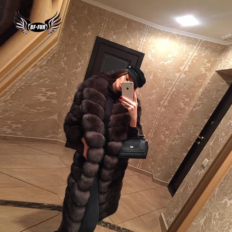 BFFUR Real Fox Fur Coat Outerwear Fur Top Grade Women Clothing Genuine Leather Turn-down Collar Casual Full Thick Warm Fashion