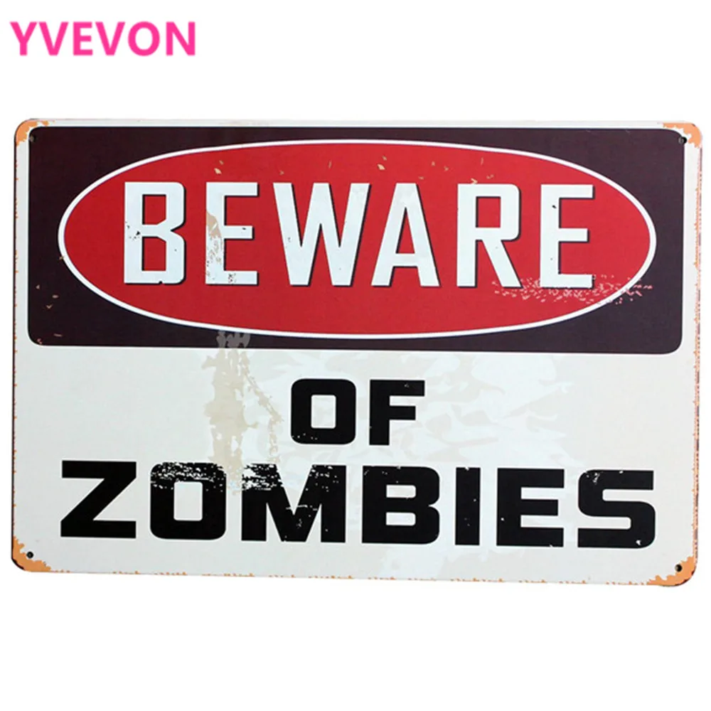 Остерегайтесь зомби металлический декор табличка жестяной винтажный знак девиз