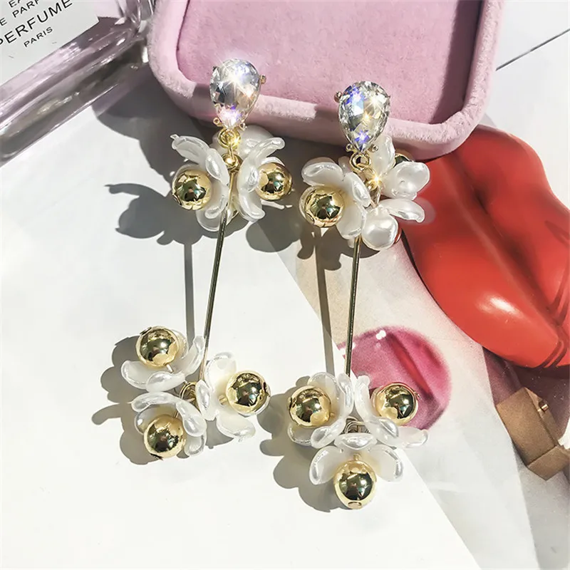 FYUAN Корея большие хрустальные Висячие серьги для женщин 2019 длинные жемчужные