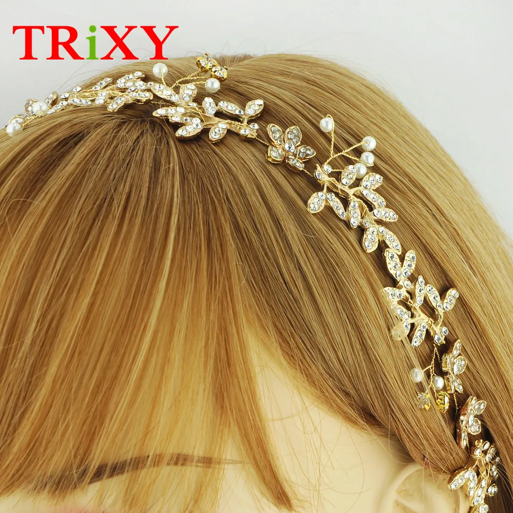 TRiXY H89 горный хрусталь свадебное с жемчужными бусинами аксессуары для волос Флора