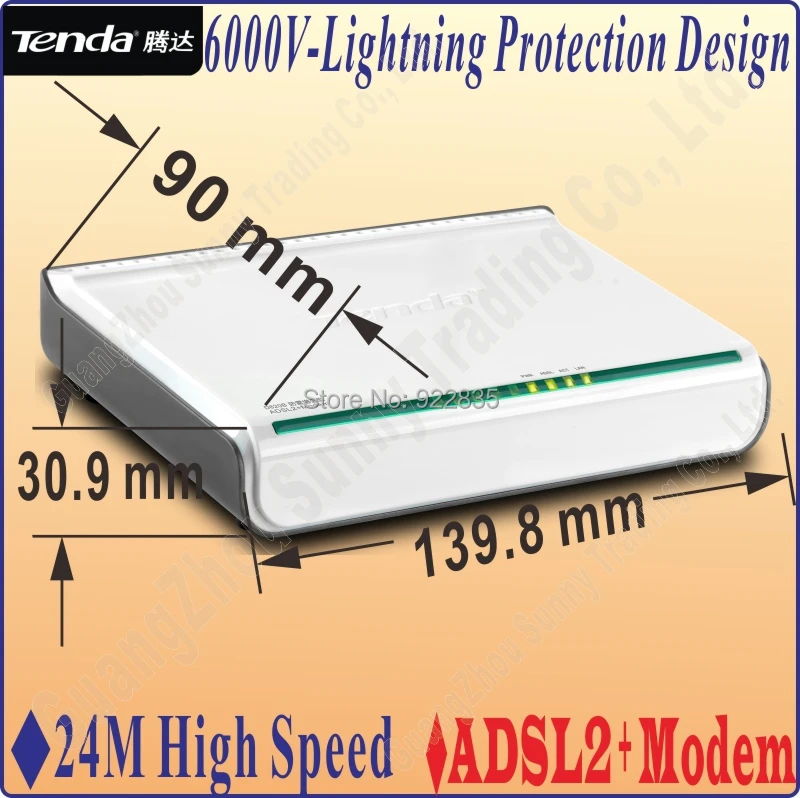 Высокоскоростной DSL Интернет модем Tenda D820B ADSL 2 + с 1 портовым переключателем ethernet