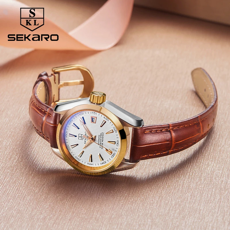 SEKARO Роскошные Деловые женские часы стальные водонепроницаемые Автоматические