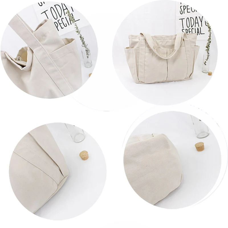 

2019 Brand Women's Canvas Handbag High Quality Female Shoulder Bag Vintage Solid Multi-pocket Fashion Ladies Totes Female