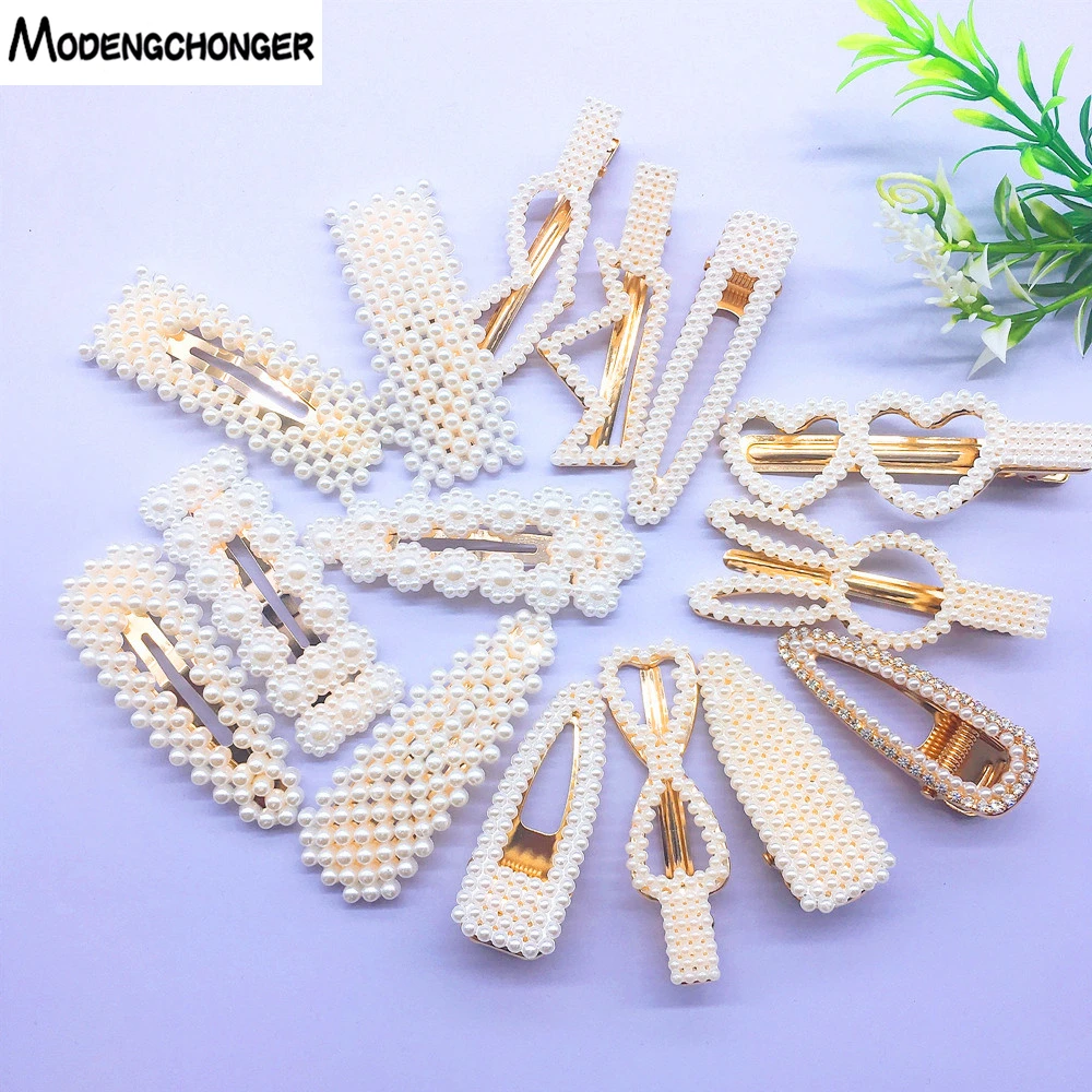 

New Pearl Hairpins Heart Bow Metal Hair Clips Barrettes For Women Girls Wedding Hairgrips Headwear Fashion Hair Accessories