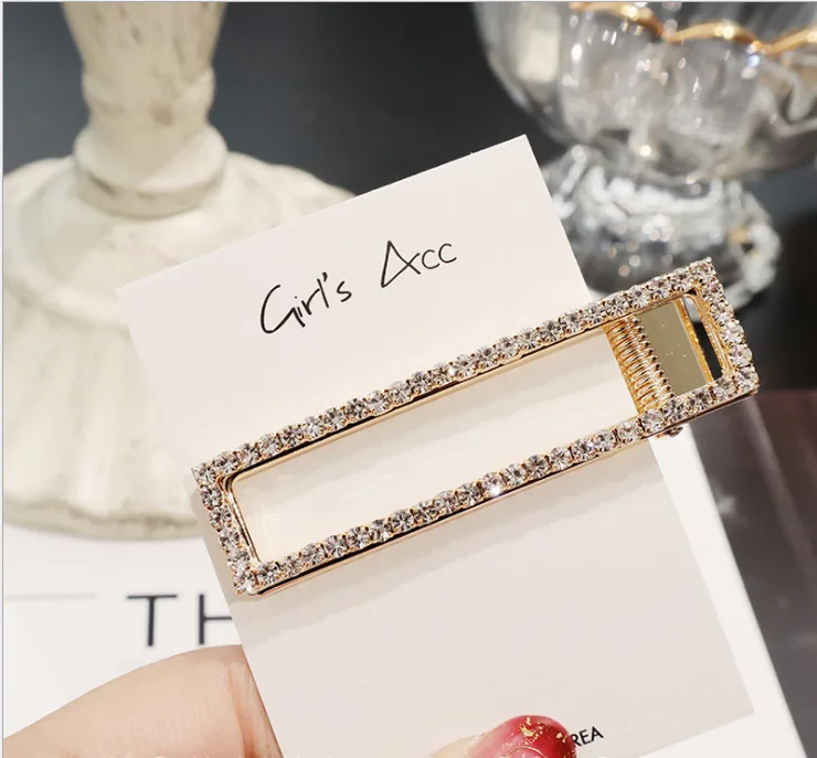 6cm Gold Square Модные блестящие роскошные женские заколки с кристаллами и жемчугом, квадратная заколка для волос, аксессуары для волос в Корейском стиле, головные уборы - Окраска металла: 6cm Gold Square