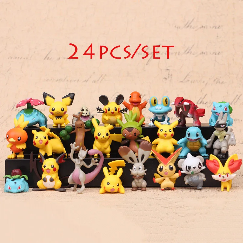 24 шт./компл. аниме Pika Бульбазавр, чармандер Рисунок игрушки мультфильм pokemones первого поколения фигурка игрушки подарки для детей
