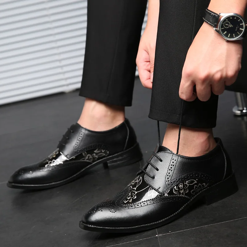 Мужская обувь с заостренным носком перфорацией типа броги дышащие повседневные