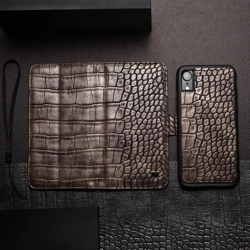 Роскошный чехол WHATIF из крокодиловой кожи для IPhone X, XS, Max, XR, отделения для карт, 2 в 1, съемный чехол-кошелек для IPhone 7, 8 Plus