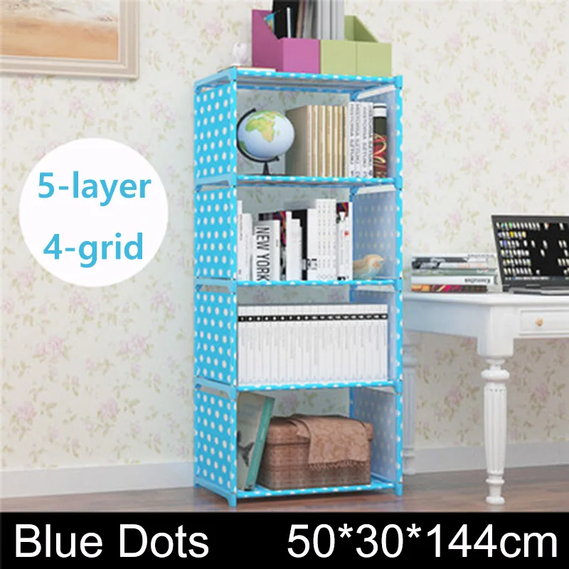 blue dots 4 grids Многослойная книжная полка, нетканый книжный шкаф, органайзер, полка для хранения, простой напольный стеллаж, домашний декор, мебель для гостиной - Цвет: blue dots 4 grids