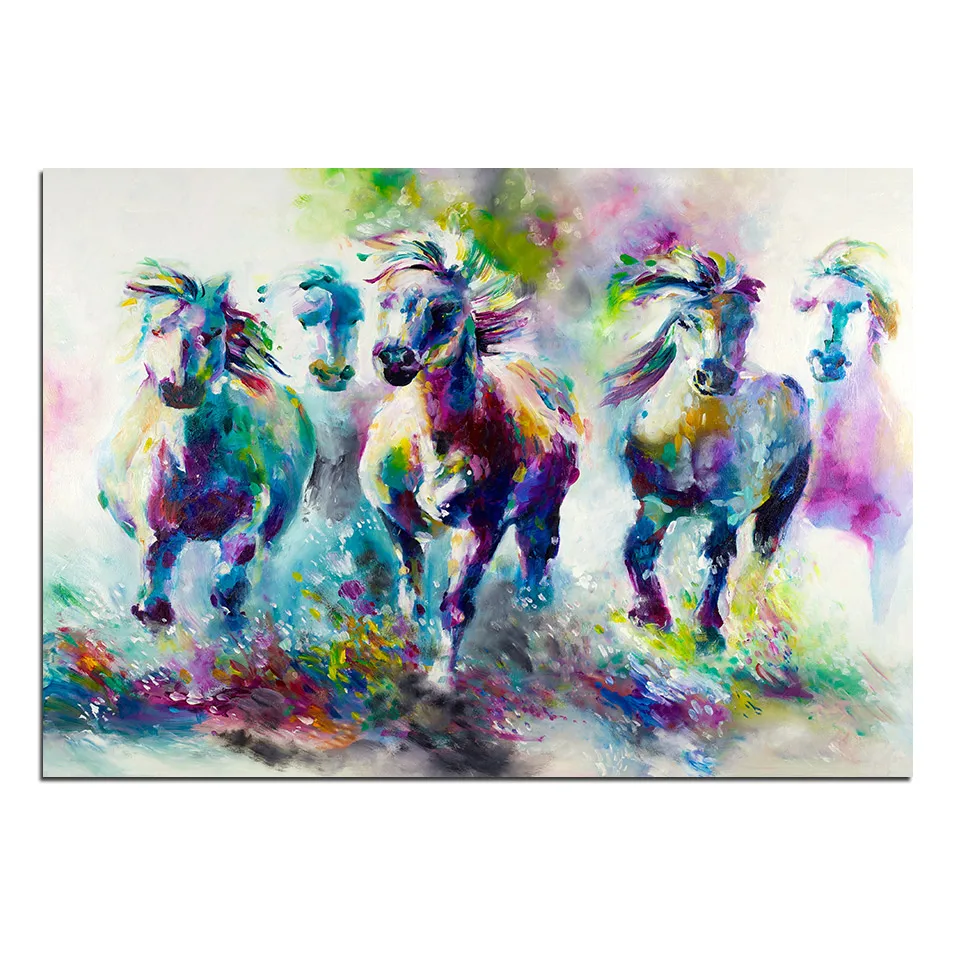 ArtSailing HD Printed 1 Piece Running Horses Canvas Prints Watercolor wild Horse Picture Print For Home Decor Posters and | Дом и сад