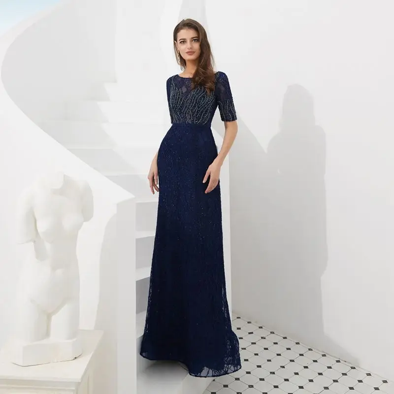 Высокая темперамент ручной работы вечернее платье элегантный Royalblue vestido de festa сексуальное вечернее платье полный бисер официальная вечеринка