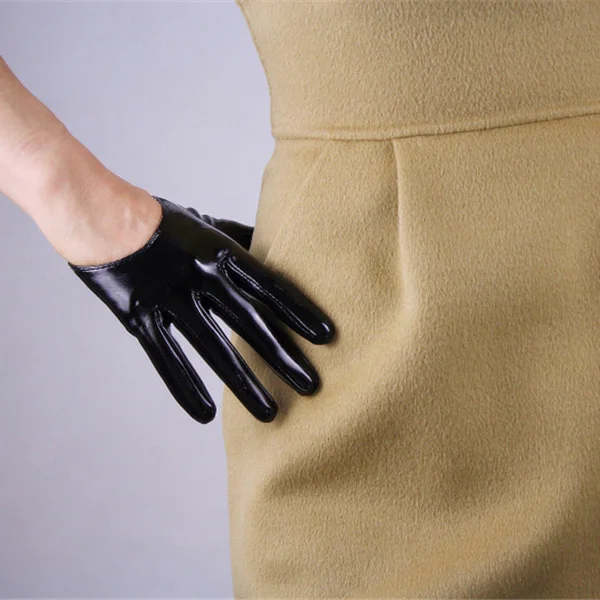 Patent leather black Замшевые Ультра короткие перчатки 13 см карамельный коричневый верблюд матовая шлифованная пушистая кожа имитация кожи женские JPZ13 - Цвет: Patent leather black